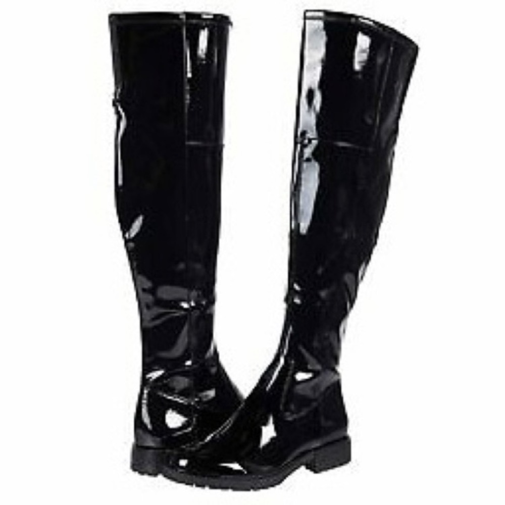 NIB Guess 8  Raniele 4 Black Patent Over the Knee Flat Boots New in Box